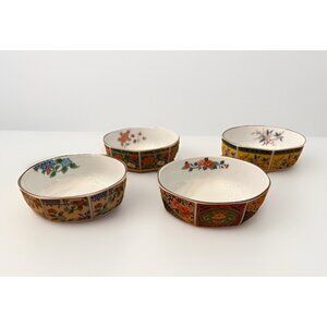 Gorgeous Set of 4 Japanese Imari Octagon Shaped Hand Painted Rice Bowls Vintage